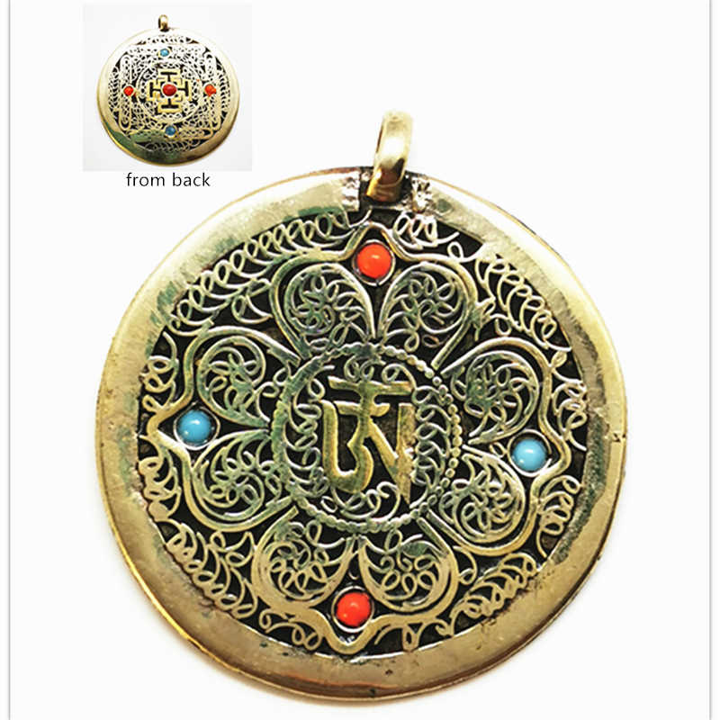 Ethnic Fashion Com - Тибетские мантра-амулеты, медные круглые подвески-мандалы, двусторонние,